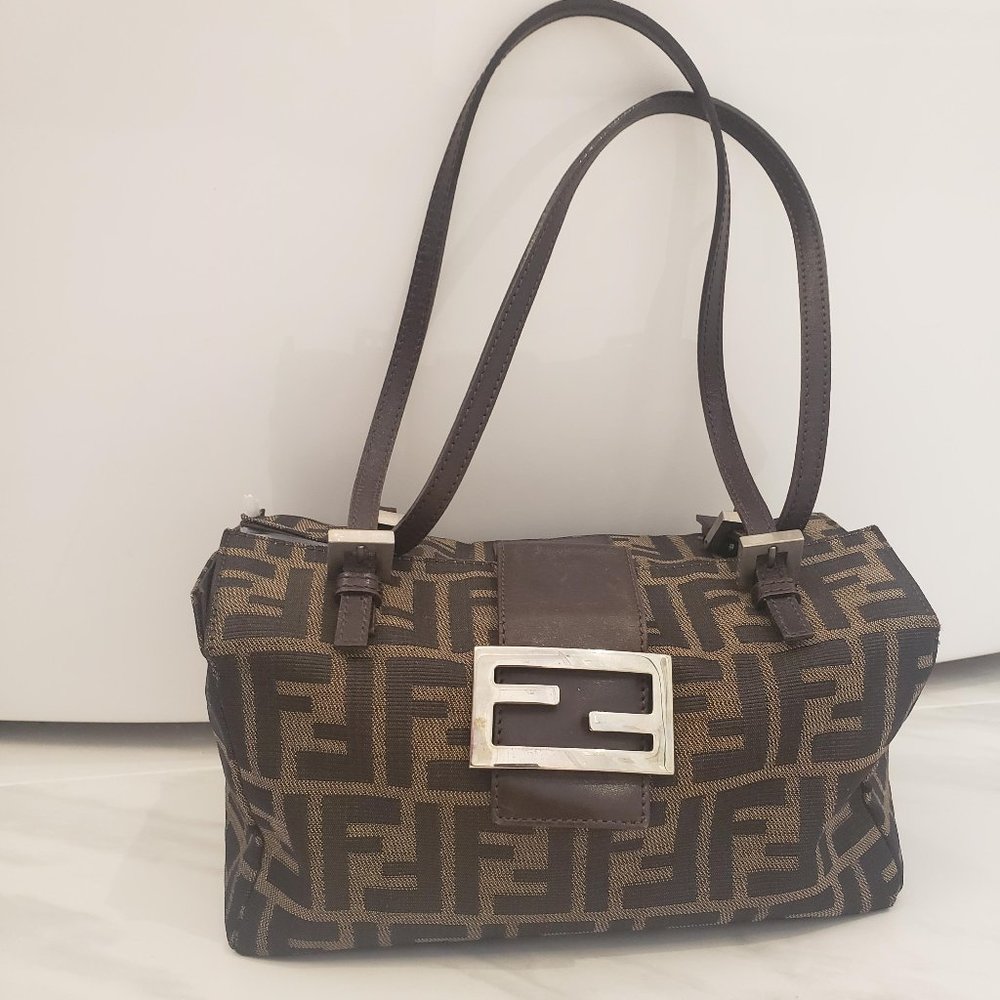 Fendi Brown Box Baguette Canvas Shoulder Bag